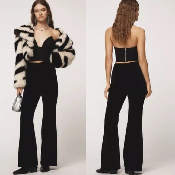 Anthropologie Chenille Ribbed Flared Trousers NWT in Black Large - Picture 1 of 15
